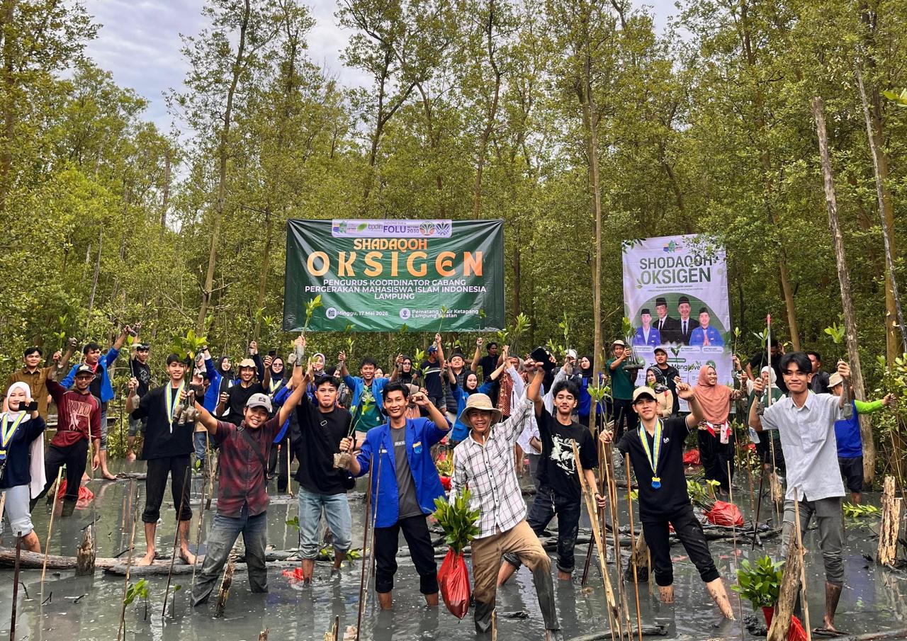 PKC PMII Lampung dan Cabang Se-Lampung Tanam 5.000 Bibit Mangrove