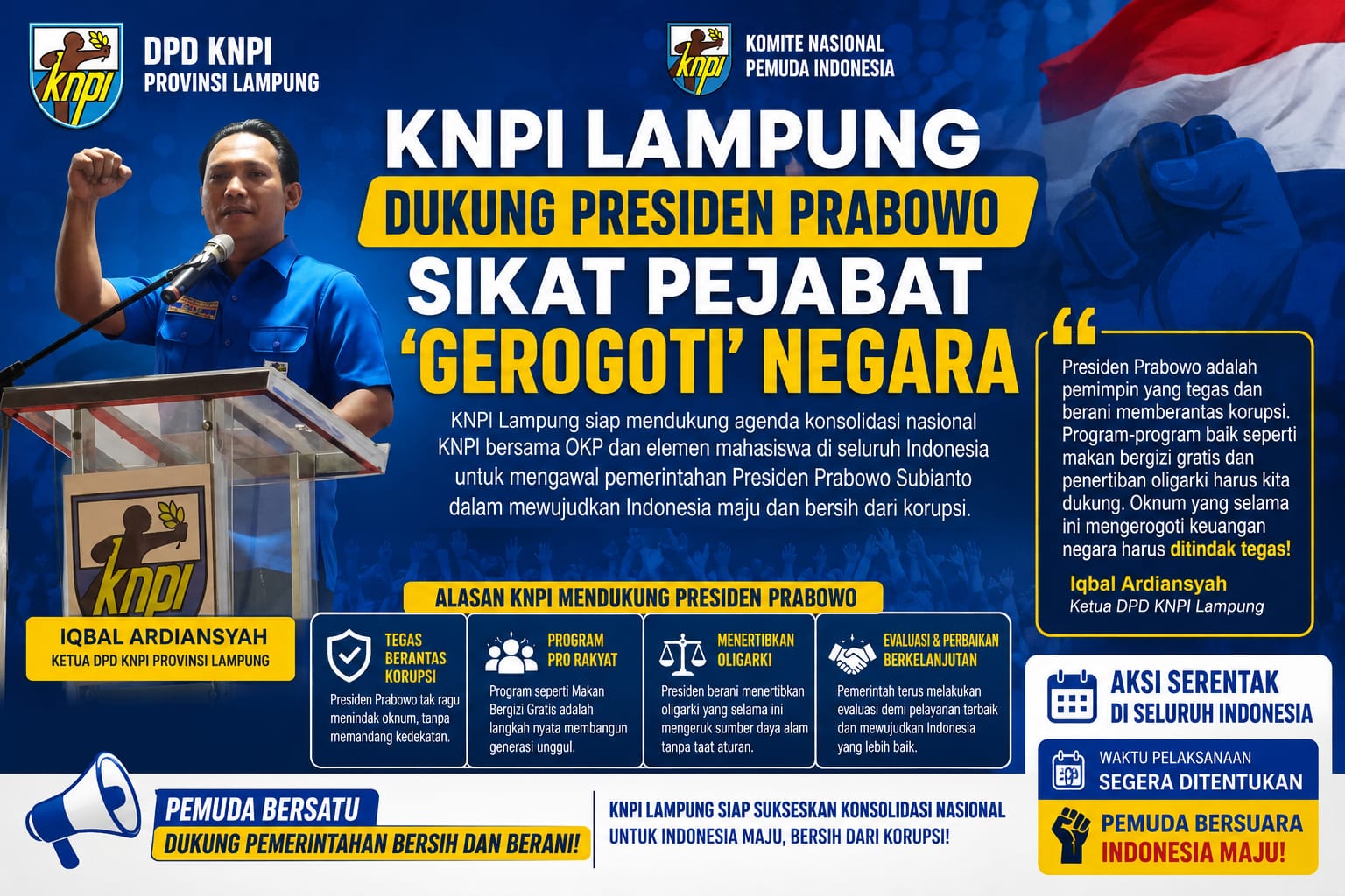 KNPI Lampung Dukung Presiden Prabowo Sikat Pejabat ‘Gerogoti’ Negara