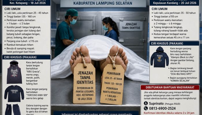 RSUD dr. H. Bob Bazar Umumkan Dua Jenazah Tanpa Identitas, Masyarakat Diminta Bantu Proses Identifikasi Korban